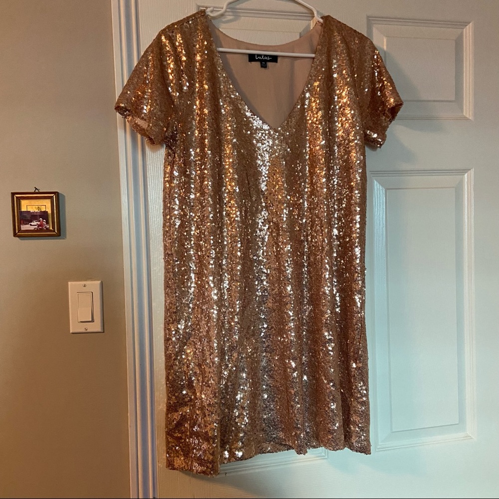 Lulus light up the night sequin dress, champagne